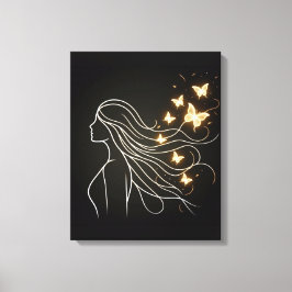 Feminine Line Art with Golden Butterflies Canvas Leinwanddruck