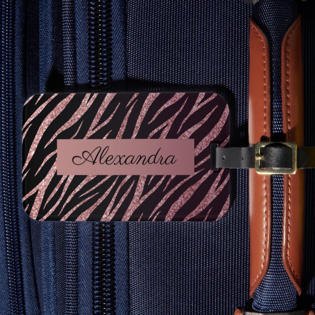 Feminine Luxury Black Rose Gold Klasse Zebra Print Gepäckanhänger (Vorderseite Insitu 4)