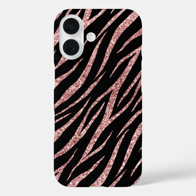 Feminine Luxury Black Rose Gold Klasse Zebra Print iPhone 16 Hülle (Rückseite)