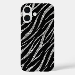 Feminine Luxury Black & Silver Klasse Zebra Print iPhone 16 Hülle
