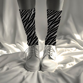 Feminine Luxury Black & Silver Klasse Zebra Print Socken