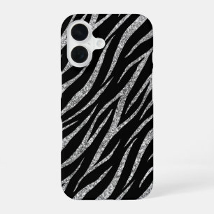 Feminine Luxus Schwarz & Silber Eleganter Zebradru iPhone 16 Hülle