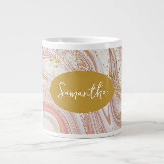 Feminine Marbled Pink & Gold Individuelle Name Jumbo-Tasse