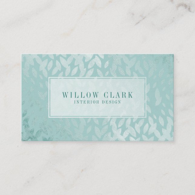 Feminine Mint Green Gold Willow Tree Leaf Muster Visitenkarte (Vorderseite)