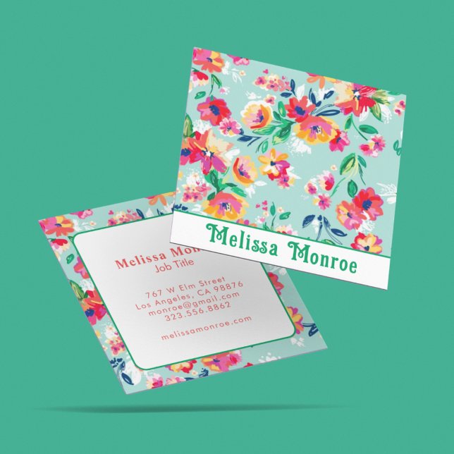 Feminine Moderne farbenfrohe Blume Rose Quadratische Visitenkarte (Von Creator hochgeladen)