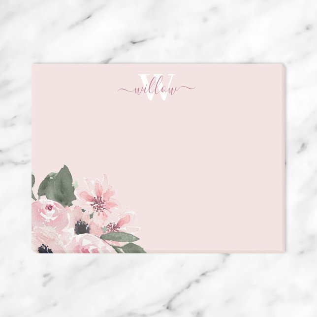 Feminine Moderne Monogramm Pink Floral Post-It Not Post-it Klebezettel (Von Creator hochgeladen)