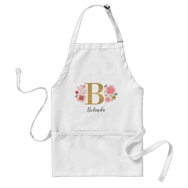 Feminine Monogram, erster rosa Goldbrief B Schürze (Vorne)