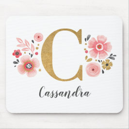 Feminine Monogram, erster rosa Goldbrief C Mousepad
