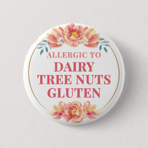 Feminine Orange Rose Floral Food Allergie Button