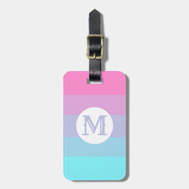 Feminine Pastellfarben Streifen Monongramm Gepäckanhänger (Vorderseite vertikal)