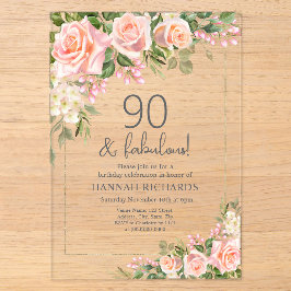 Feminine Peach | Roses Floral 90. Geburtstag Acryleinladungen