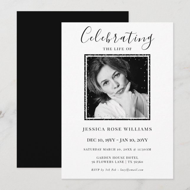 Feminine Photo "Celebrating The Life Of"  Einladung (Vorne/Hinten)