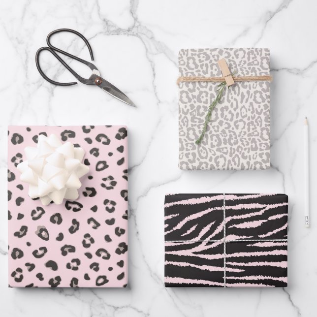 Feminine Pink Animal Print Geschenkpapier Set (Vorderseite)