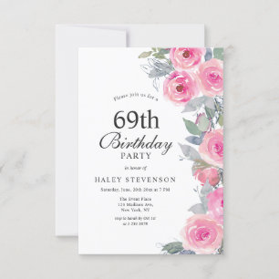 Feminine Pink Aquarellfarben Blumenchic 69. Geburt Einladung