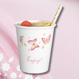 Feminine Pink Butterfly Baby Girl Dusche Pappbecher