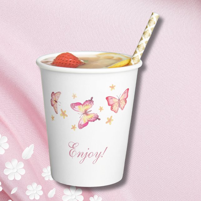 Feminine Pink Butterfly Baby Girl Dusche Pappbecher (Von Creator hochgeladen)