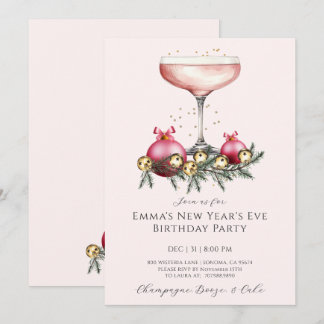 Feminine Pink Champagne New Years Eve Birthday  Einladung