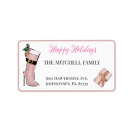 Feminine Pink Christmas Girl Style Adresse Adressaufkleber