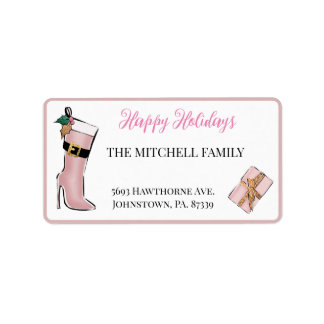 Feminine Pink Christmas Girl Style Adresse Adressaufkleber