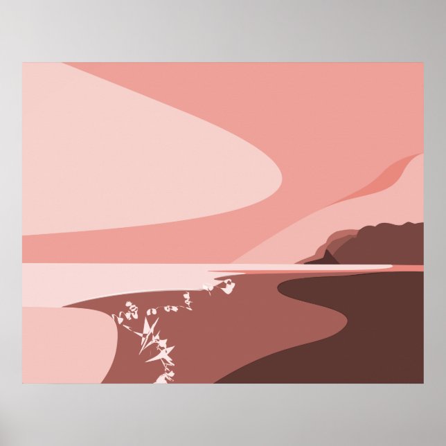 Feminine Pink Digital Art Beach Seascape Poster (Vorne)