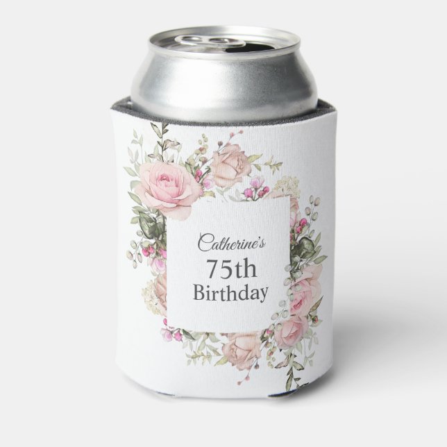 Feminine Pink Floral 75th Birthday Dosenkühler (Kanne Rückseite)