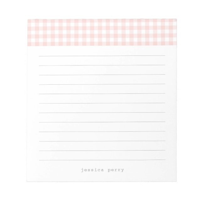 Feminine Pink Gingham Schreibmaschinenname Notepad Notizblock (Vorderseite)