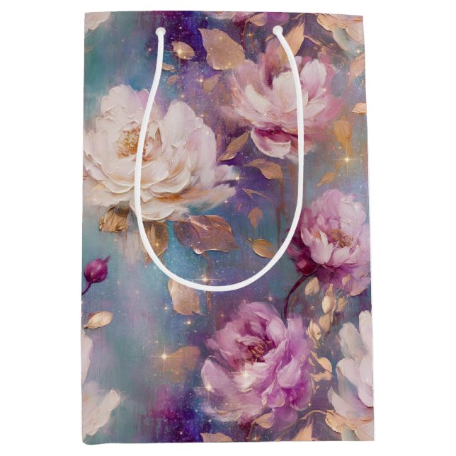 Feminine Pink Gold und Weiß Blumen Mittlere Geschenktüte (Vorderseite)