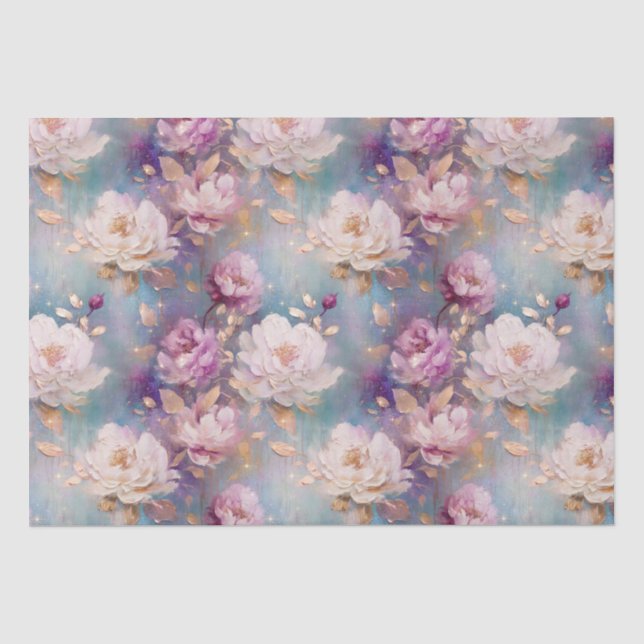 Feminine Pink Gold und Weiß Blumen Seidenpapier (Vorderseite)