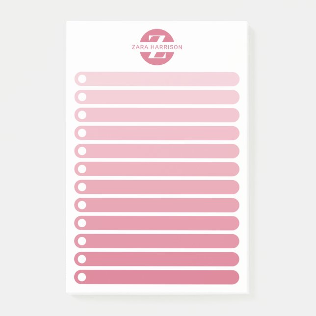Feminine Pink Gradient Monogram To Do List Post-it Klebezettel (Vorderseite)
