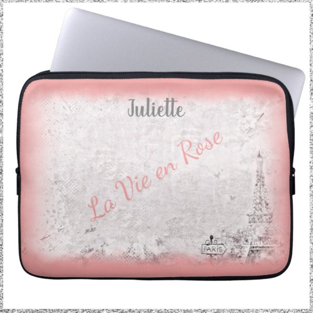 Feminine Pink Paris La Vie En Rose Laptopschutzhülle (Von Creator hochgeladen)