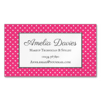 Feminine Pink Retro Polka Dot Business Card Magnet