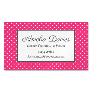 Feminine Pink Retro Polka Dot Business Card Magnet