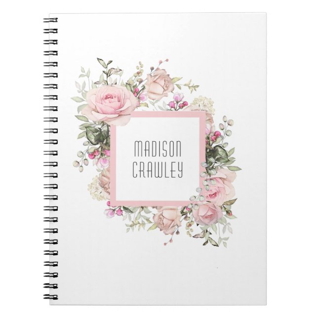 Feminine Pink Rose Floral mit Ihrem Namen Notizblock (Vorderseite)