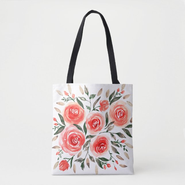 Feminine Pink Roses Aquarellbilder Tasche (Vorderseite)