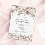 Feminine Pink Roses Floral 60. Geburtstagsparty Einladung<br><div class="desc">Dieses unwiderstehliche Blumendesign ist eine wunderschöne feminine Party Einladung,  um einen 60. Geburtstag im eleganten Stil zu feiern. Es grenzt an zauberhafte rosa Rosen,  gemischte Blume und das hintergrüne Grün. Der gesamte Text kann für Ihr Party personalisiert sein,  auch für den Ehrengast.</div>