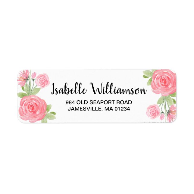 Feminine Pink Roses Rücksendeadressen-Aufkleber (Vorne)