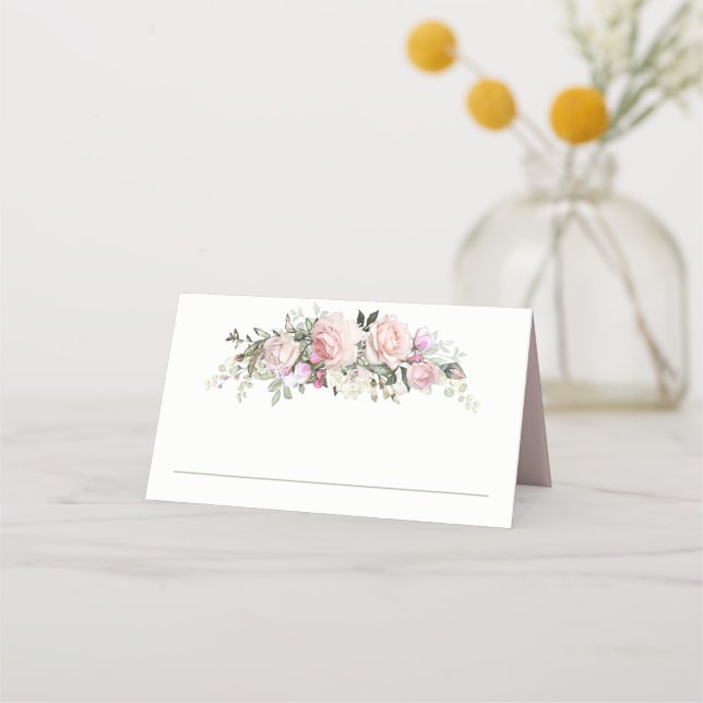 Feminine Pink Summer Rose Garden Platzkarte (Vorderseite)