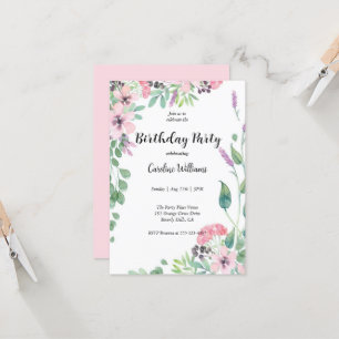Feminine Pink und Beige Blumengeburt Party Einladung