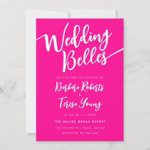 Feminine Pink White Bells Skript Lesbische Hochzei Einladung