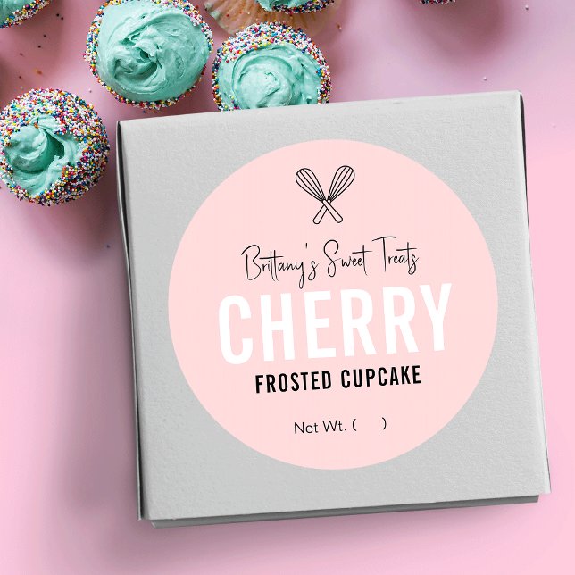 Feminine Pink & White Desserts - Verpackungsdesign Runder Aufkleber (Von Creator hochgeladen)