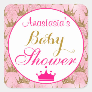 Feminine Prinzessin Hot Pink & Gold Glitzer-Baby-P Quadratischer Aufkleber