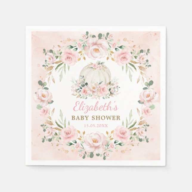Feminine Pumpkin Pink Blush Rose Girl Baby Dusche Serviette (Vorderseite)