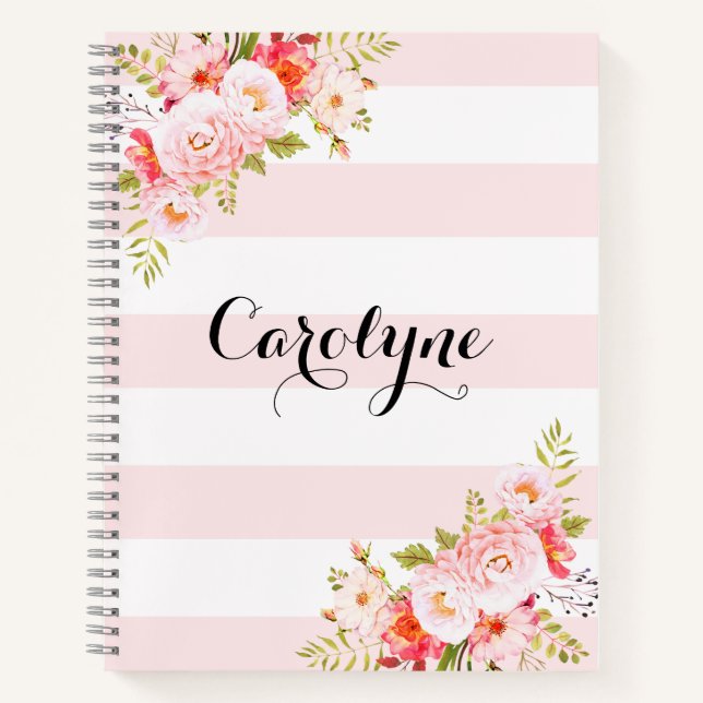 Feminine rosa Streifen Personalisiert Notizbuch (Vorderseite)