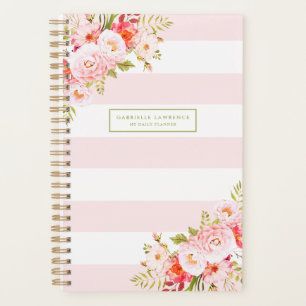 Feminine rosa Streifen und Peonys Custom Planner Planer