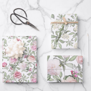 Feminine rosa Wasserfarbe floral Geschenkpapier Set