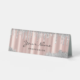 Feminine RoseGold Silber Glitter Tropfen Name, Ber Tischaufsteller