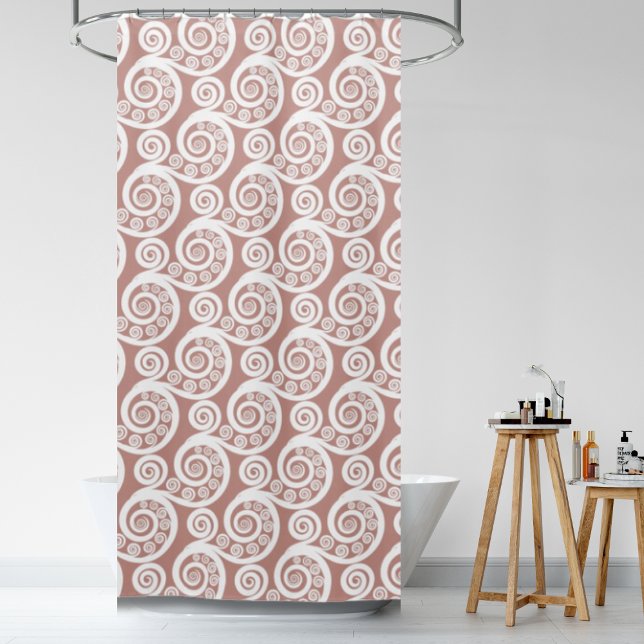 Feminine Rosy & White Fern Leaf Curls Wirbel Duschvorhang (Feminine Rosy & White Fern Leaf Curls Swirls Shower Curtain)