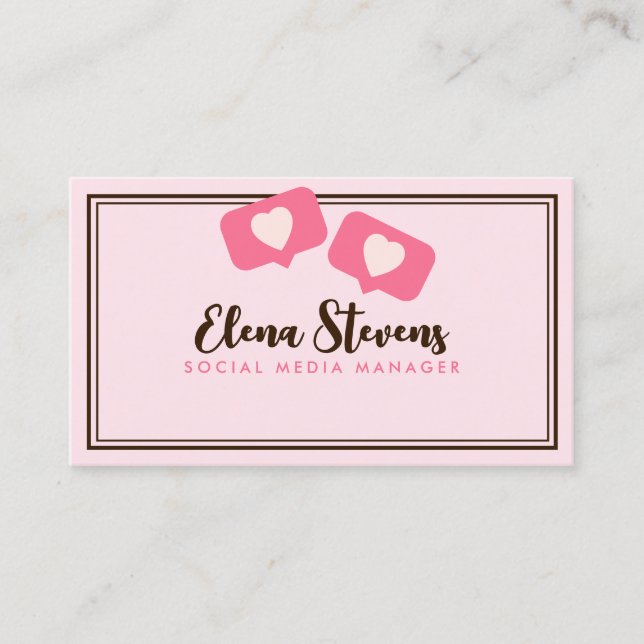 Feminine Social Pink Script QR-Code Visitenkarte (Vorderseite)