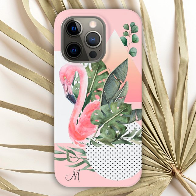 Feminine Tropischer Flamingo mit Monogramm Case-Mate iPhone 14 Pro Hülle (Von Creator hochgeladen)