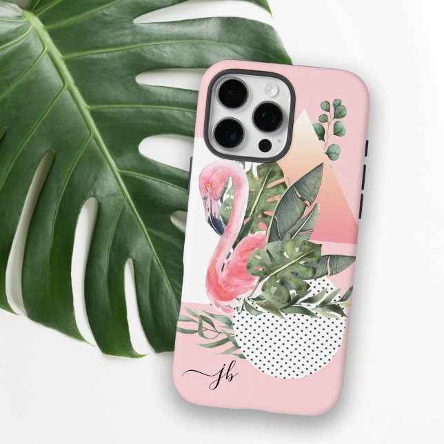 Feminine Tropischer Flamingo mit Monogramm iPhone 16 Pro Max Hülle (Von Creator hochgeladen)